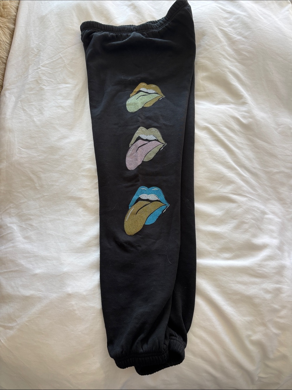 Rowdy Sprout Black Joggers with Pastel Lip Graphics